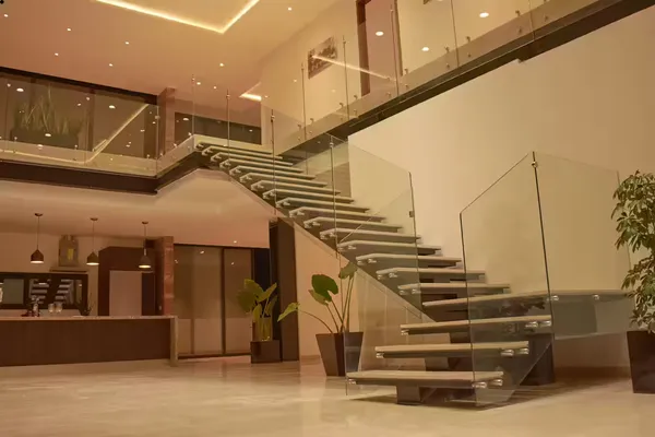 Hardwood floating stair treads in a Bay Area residence
