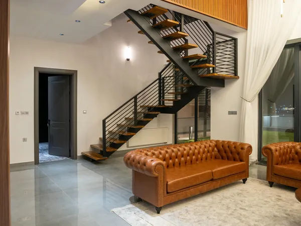 Completed custom floating staircase in a San Francisco Bay Area home