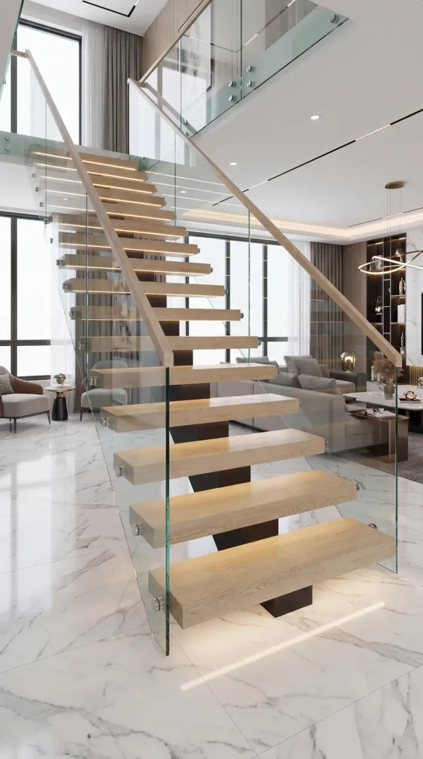 Glass and steel floating staircase in the Bay Area