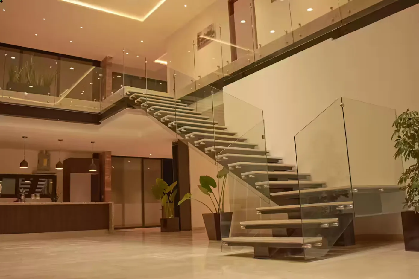Hardwood floating stair installation in a Bay Area home